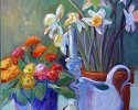 Blue pot and Daffodills